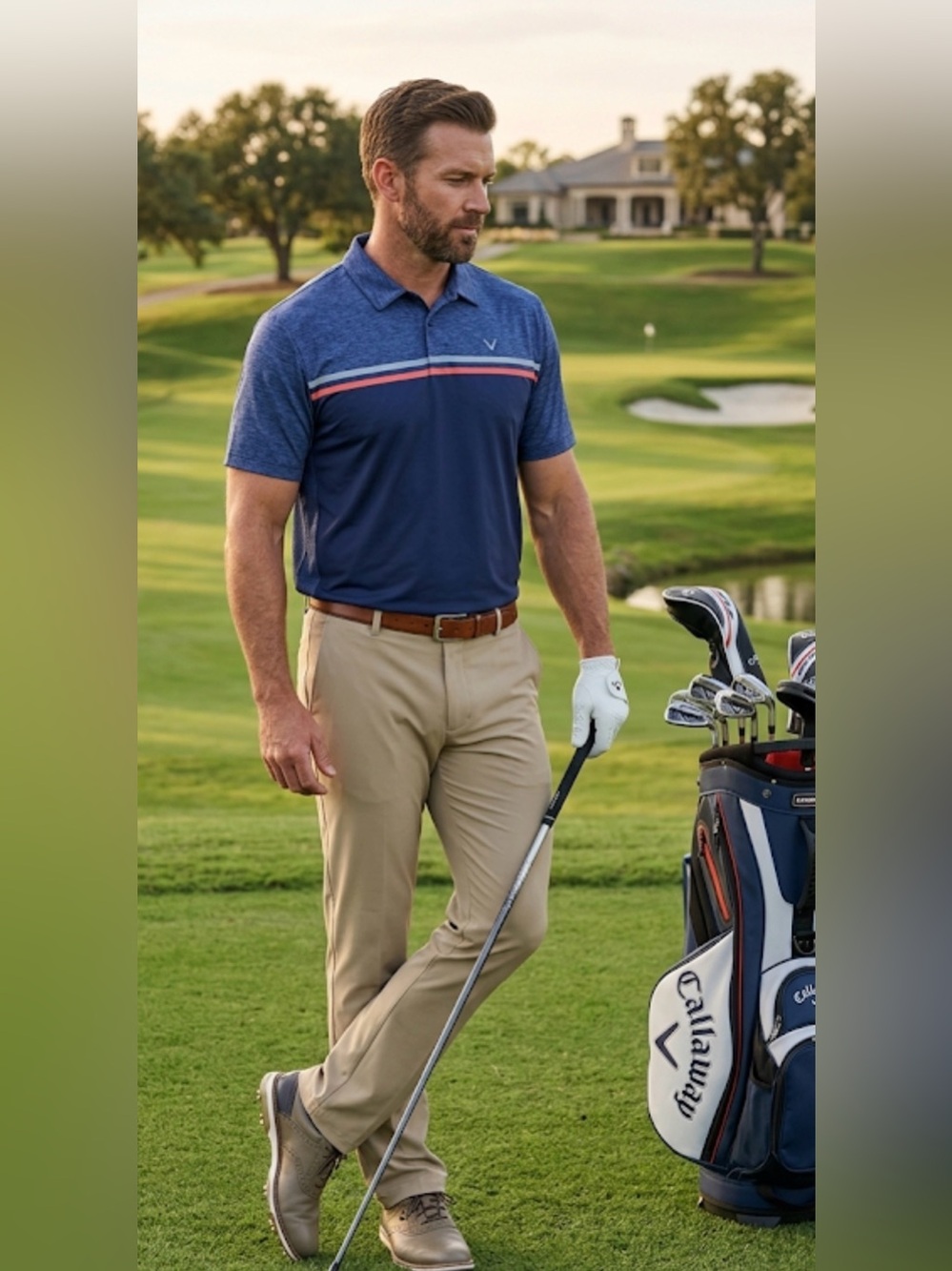 Callaway Men's Navy Performance Polo with Stripe Detail size XXL like ne